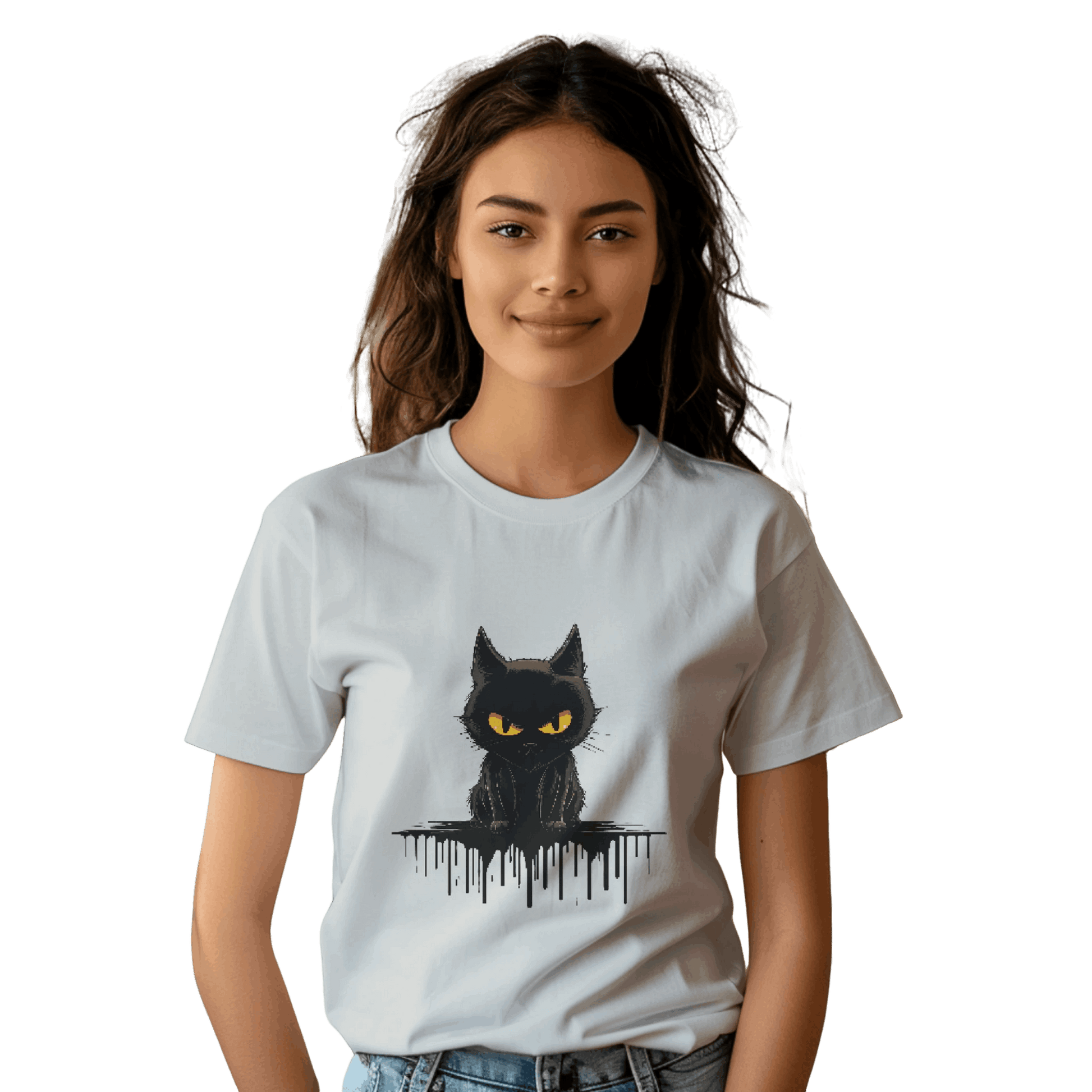 Black Cat Mystique T-Shirt with Unique Gothic Design Silver