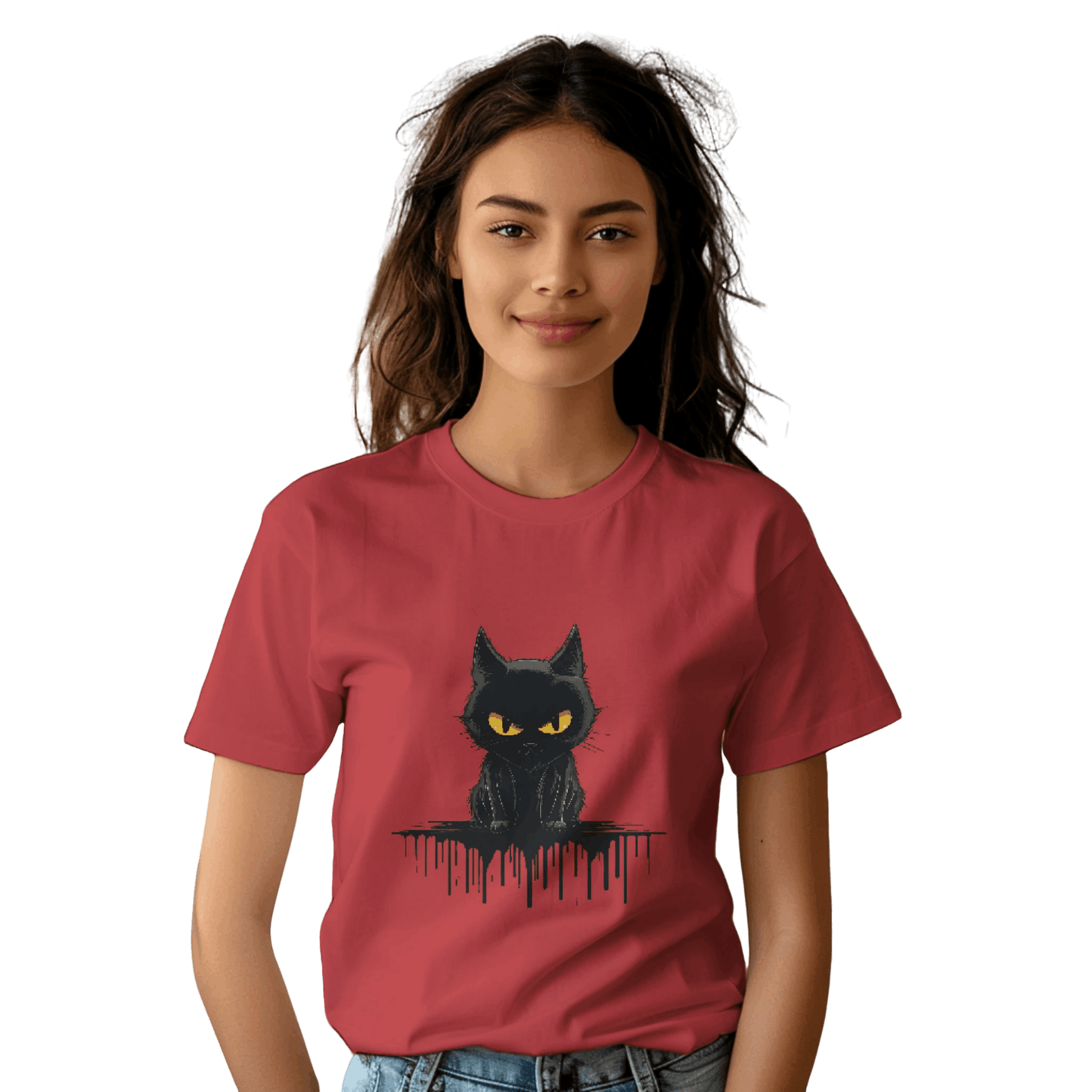 Black Cat Mystique T-Shirt with Unique Gothic Design Red