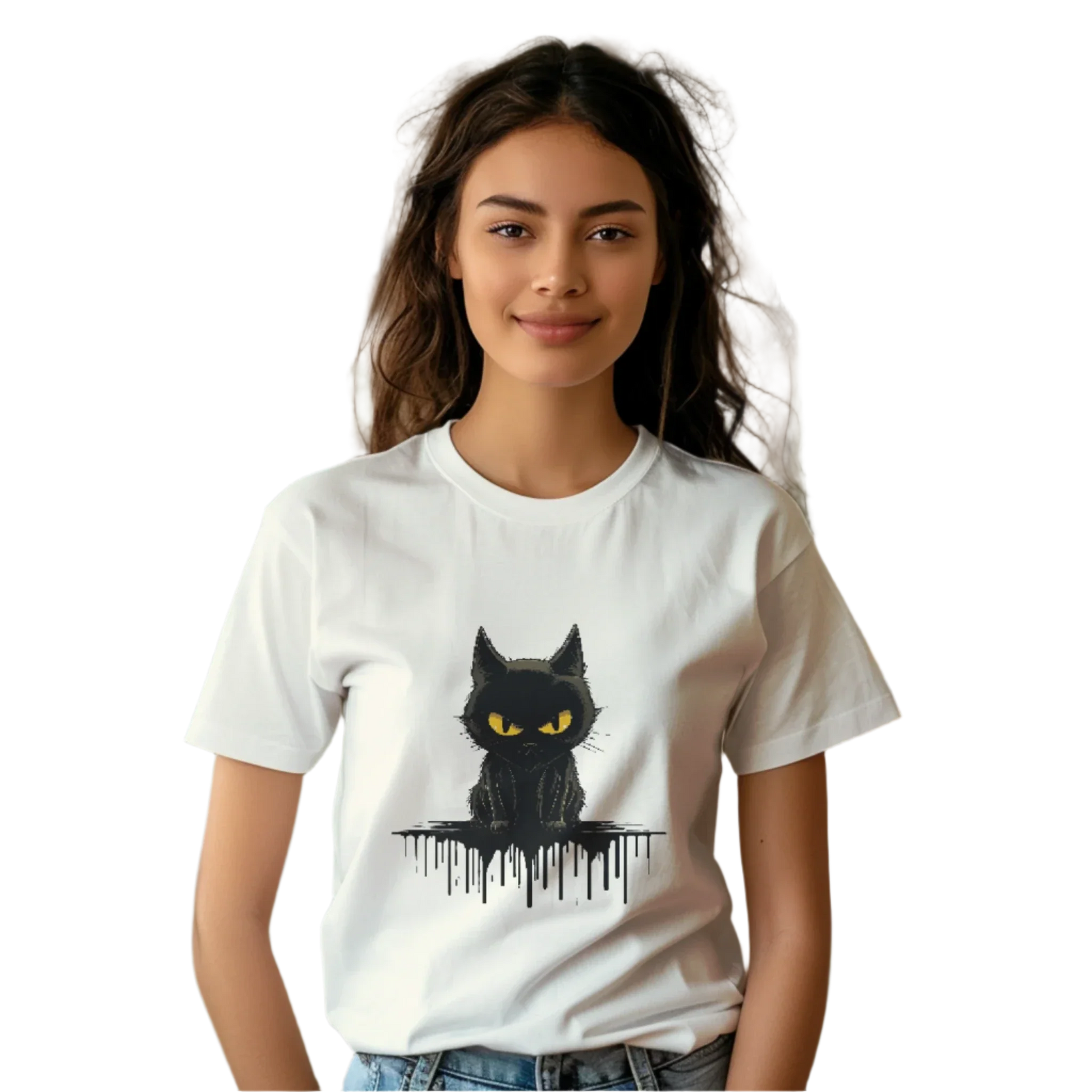 Black Cat Mystique T-Shirt with Unique Gothic Design Natural