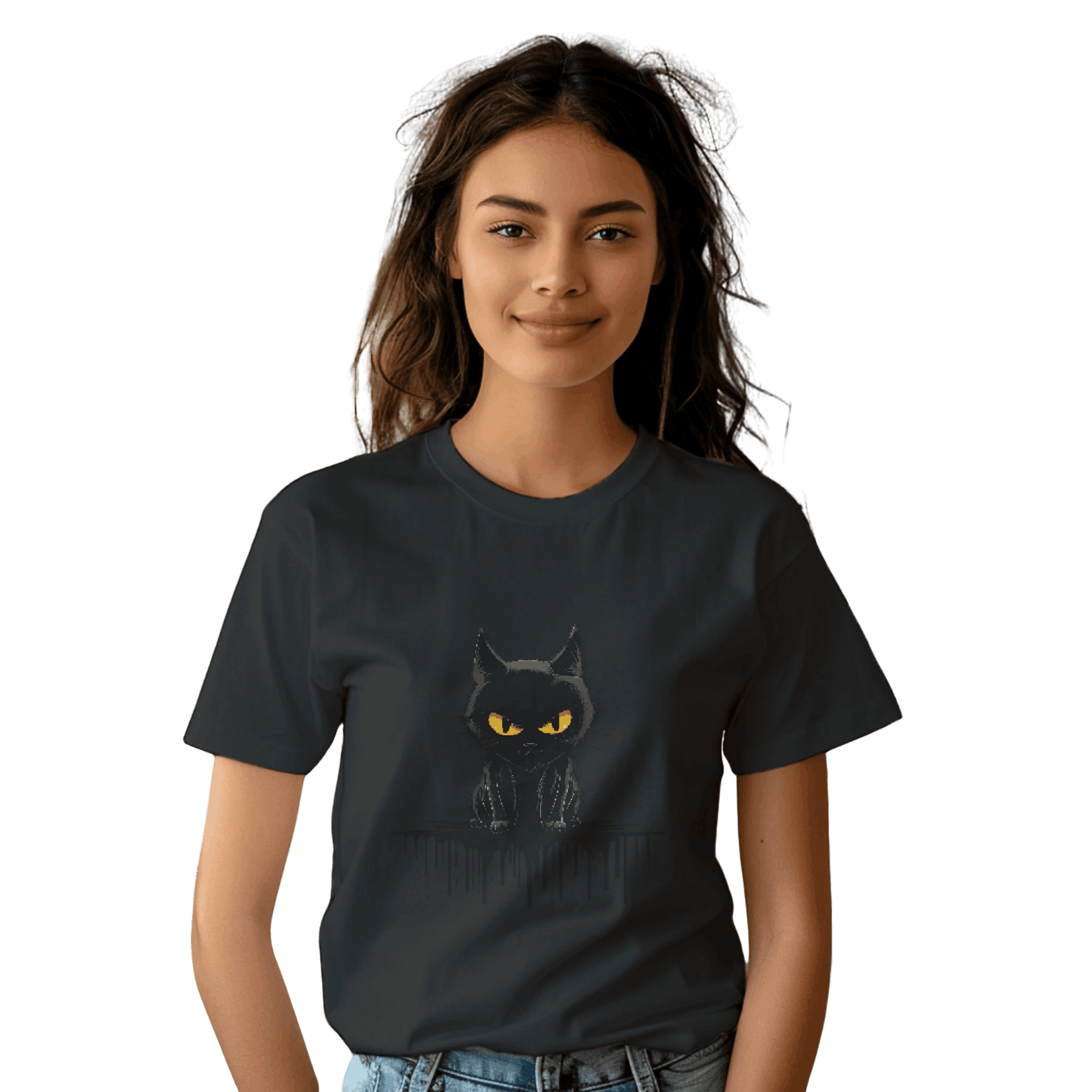 Black Cat Mystique T-Shirt with Unique Gothic Design Black