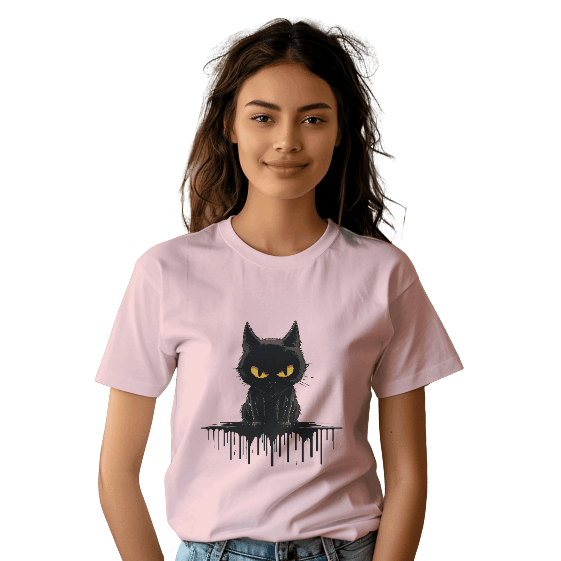 Black Cat Mystique T-Shirt with Unique Gothic Design Pink