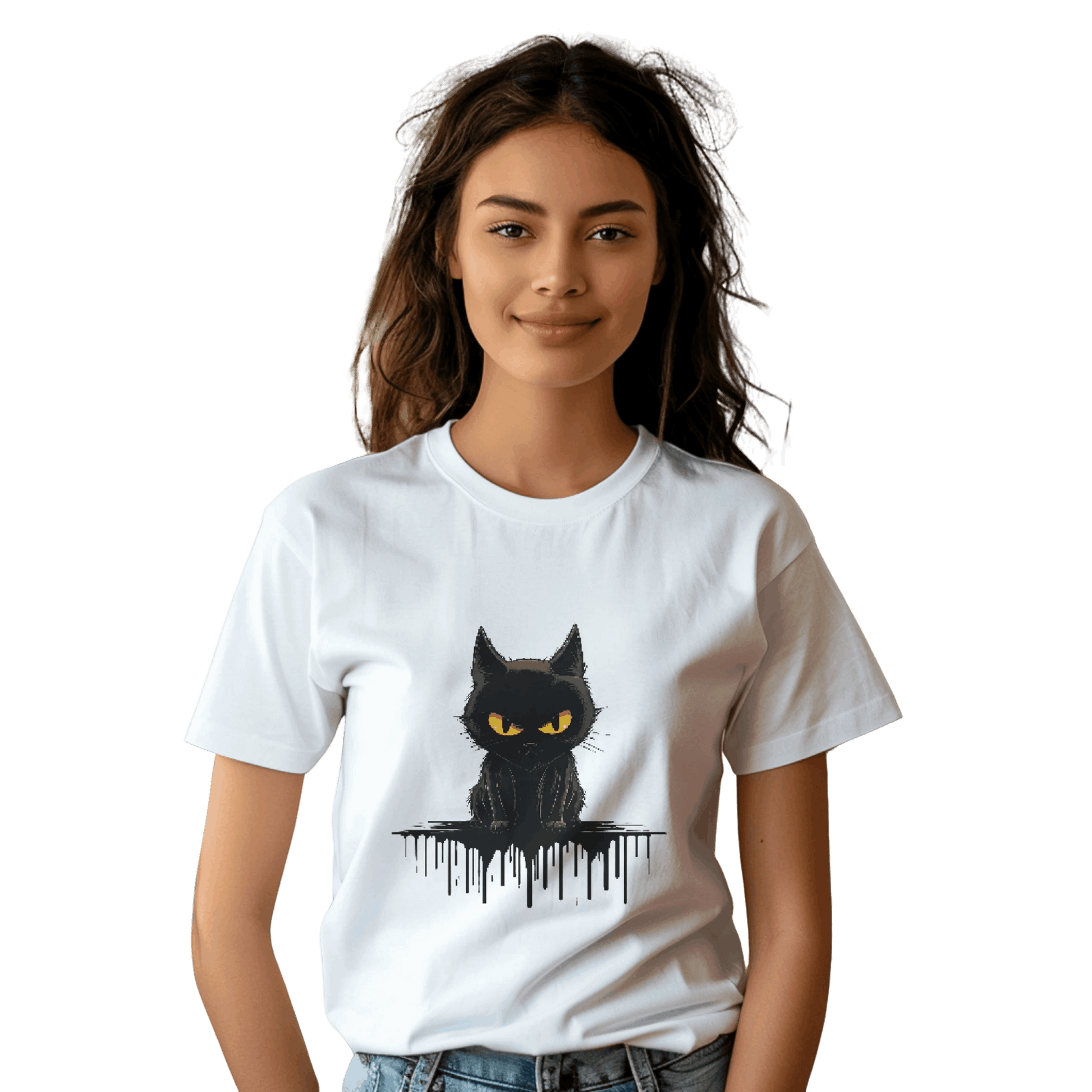 Black Cat Mystique T-Shirt with Unique Gothic Design White