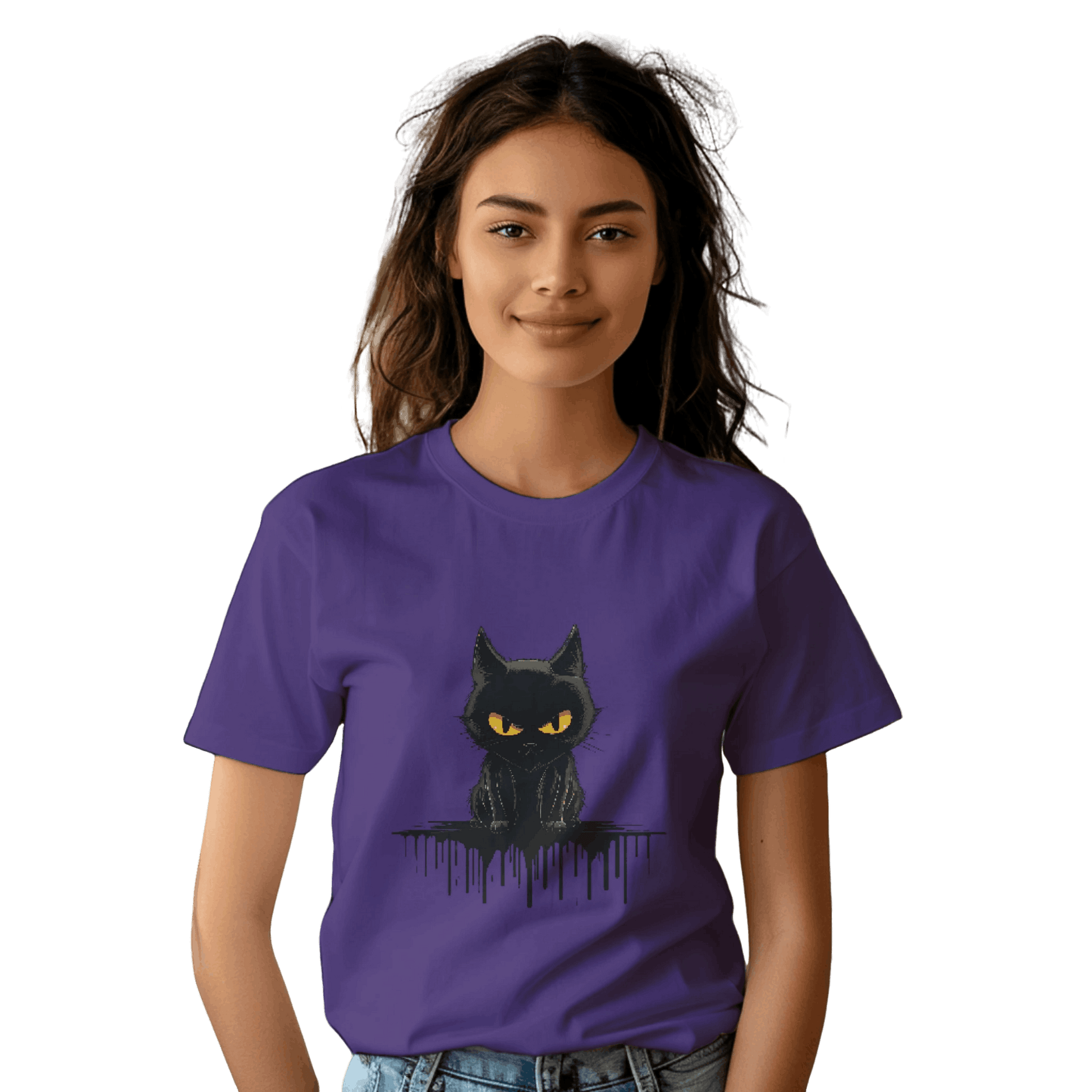 Black Cat Mystique T-Shirt with Unique Gothic Design Team Purple