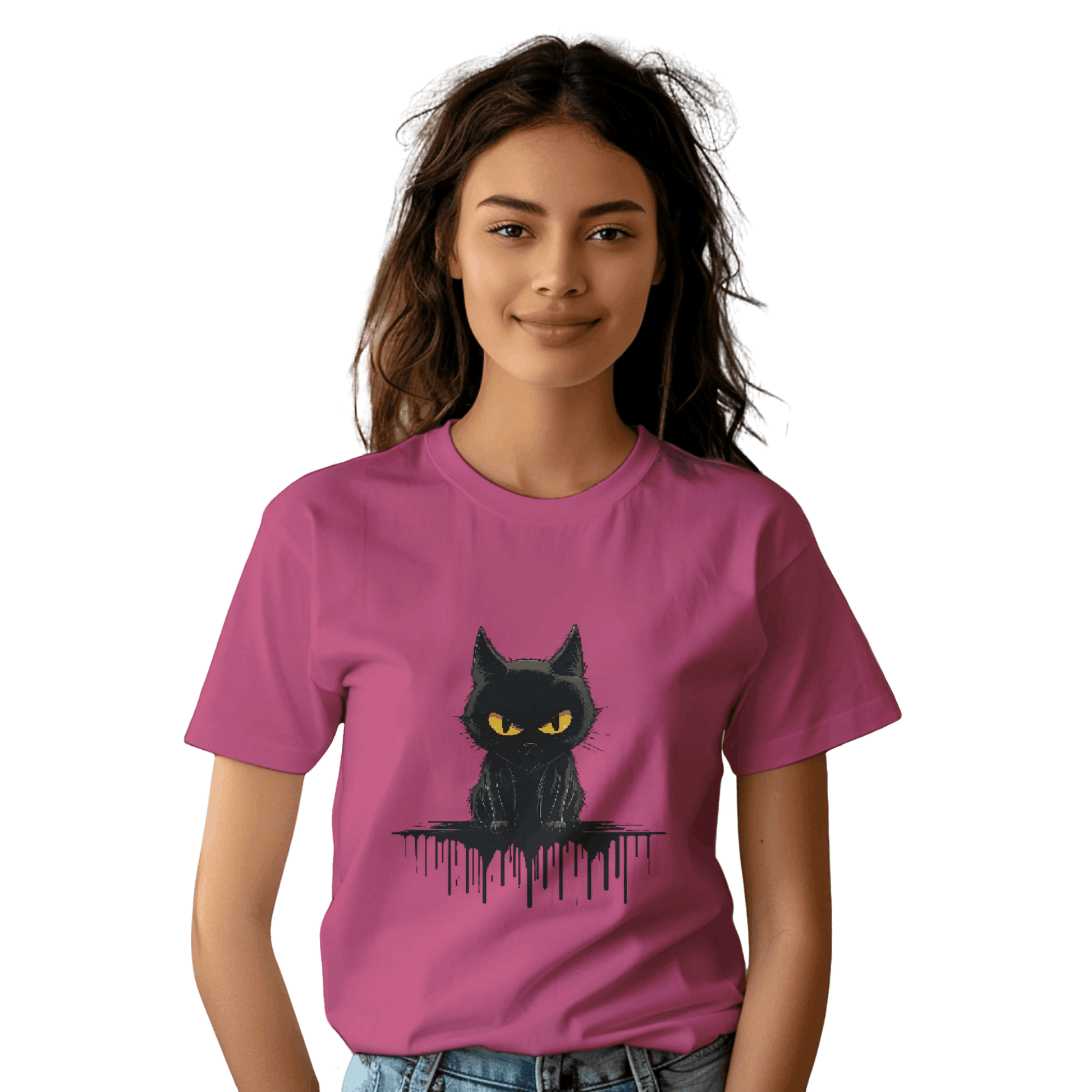 Black Cat Mystique T-Shirt with Unique Gothic Design Berry