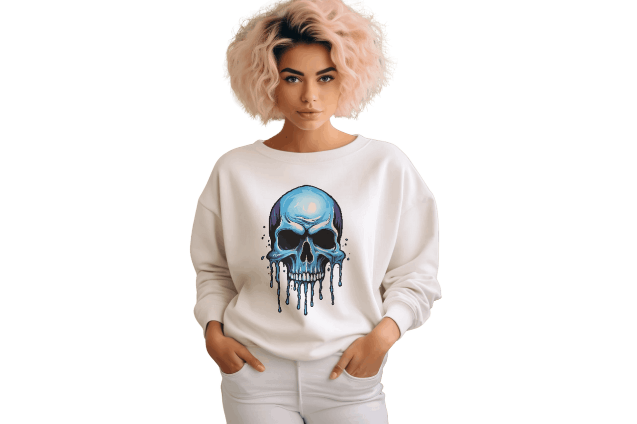 Blue Dripping Skull Crewneck Sweatshirt for Bold Fashion Statements