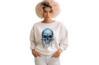 Thumbnail for Blue Dripping Skull Crewneck Sweatshirt for Bold Fashion Statements