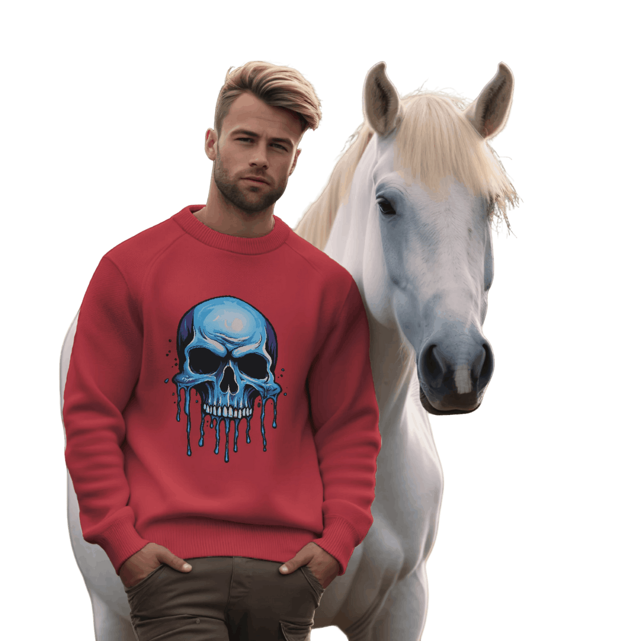 Blue Dripping Skull Crewneck Sweatshirt for Bold Fashion Statements Red