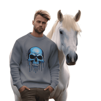 Thumbnail for Blue Dripping Skull Crewneck Sweatshirt for Bold Fashion Statements Graphite Heather