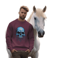 Thumbnail for Blue Dripping Skull Crewneck Sweatshirt for Bold Fashion Statements Maroon