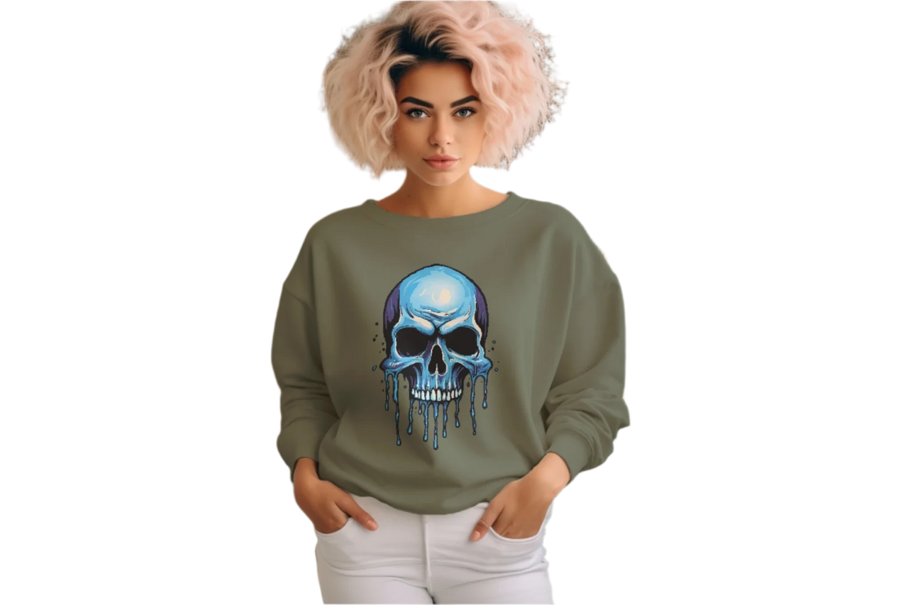 Blue Dripping Skull Crewneck Sweatshirt for Bold Fashion Statements