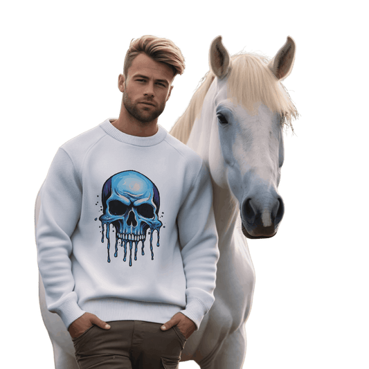 Blue Dripping Skull Crewneck Sweatshirt for Bold Fashion Statements White