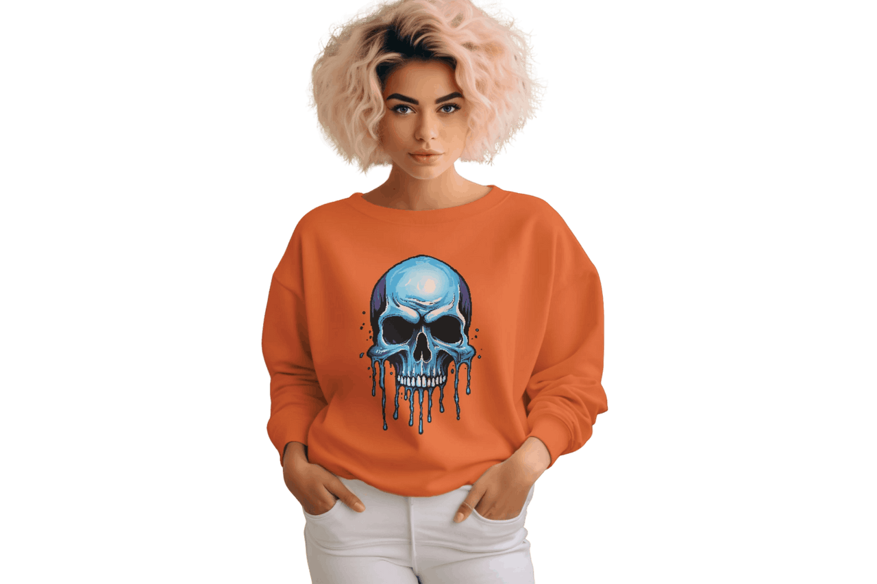 Blue Dripping Skull Crewneck Sweatshirt for Bold Fashion Statements