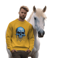 Thumbnail for Blue Dripping Skull Crewneck Sweatshirt for Bold Fashion Statements Gold