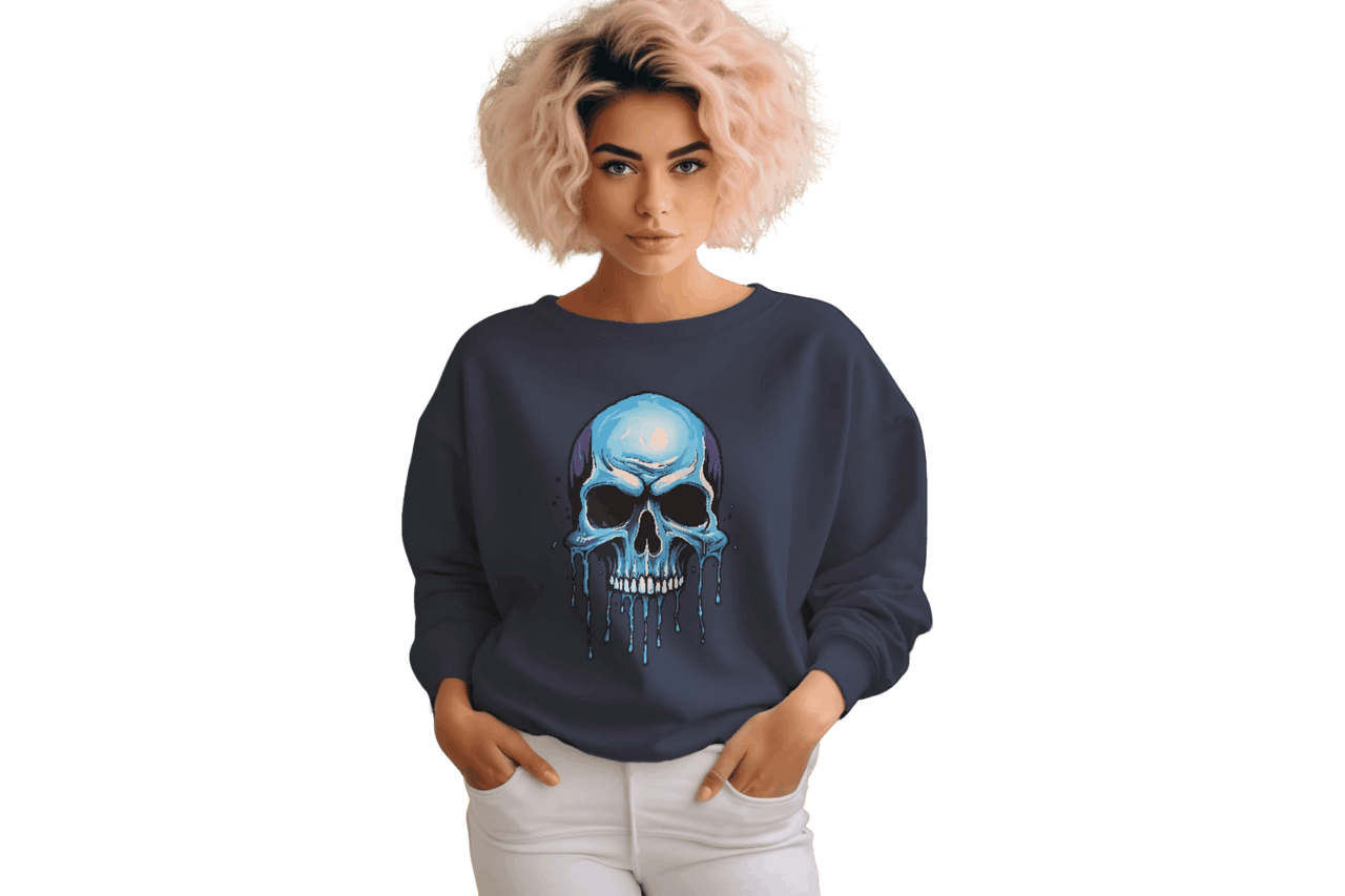 Blue Dripping Skull Crewneck Sweatshirt for Bold Fashion Statements