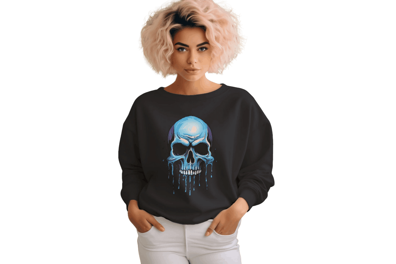 Blue Dripping Skull Crewneck Sweatshirt for Bold Fashion Statements