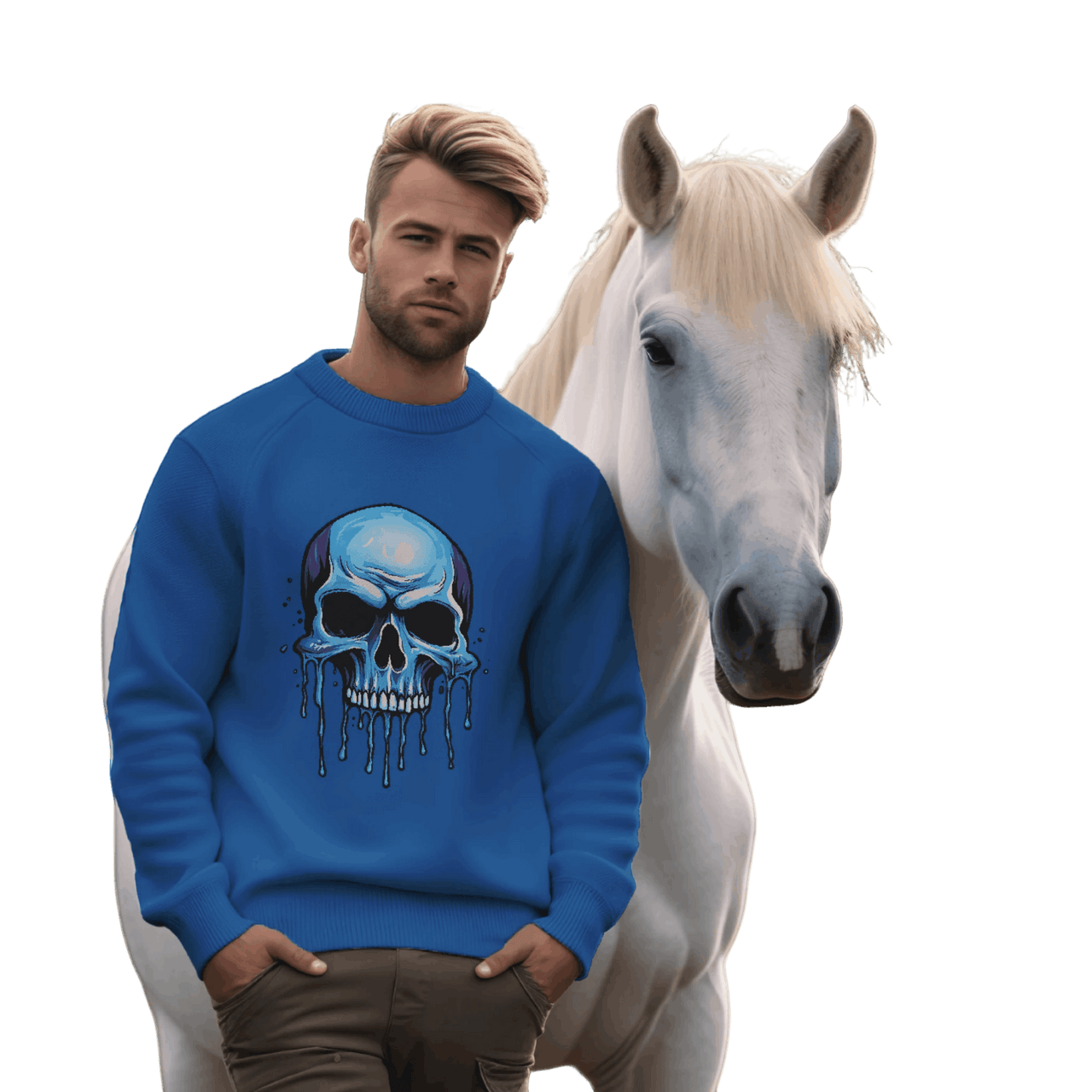 Blue Dripping Skull Crewneck Sweatshirt for Bold Fashion Statements Royal