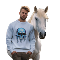 Thumbnail for Blue Dripping Skull Crewneck Sweatshirt for Bold Fashion Statements Light Blue