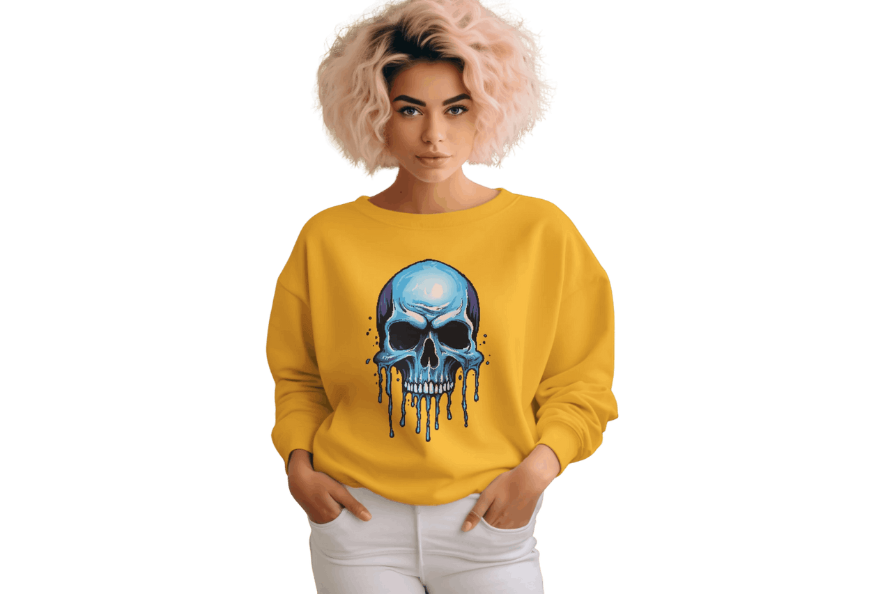 Blue Dripping Skull Crewneck Sweatshirt for Bold Fashion Statements