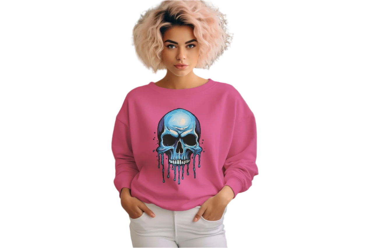 Blue Dripping Skull Crewneck Sweatshirt for Bold Fashion Statements