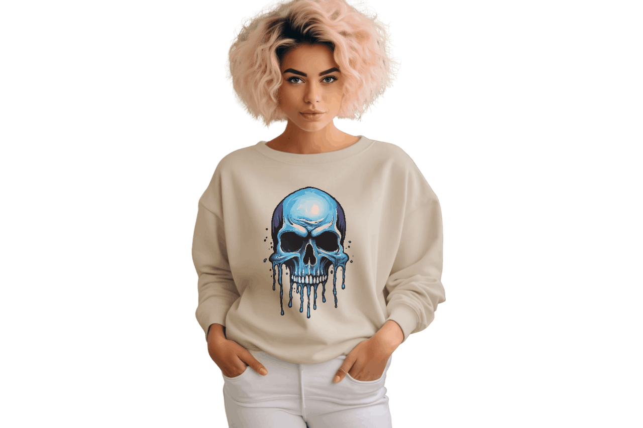 Blue Dripping Skull Crewneck Sweatshirt for Bold Fashion Statements