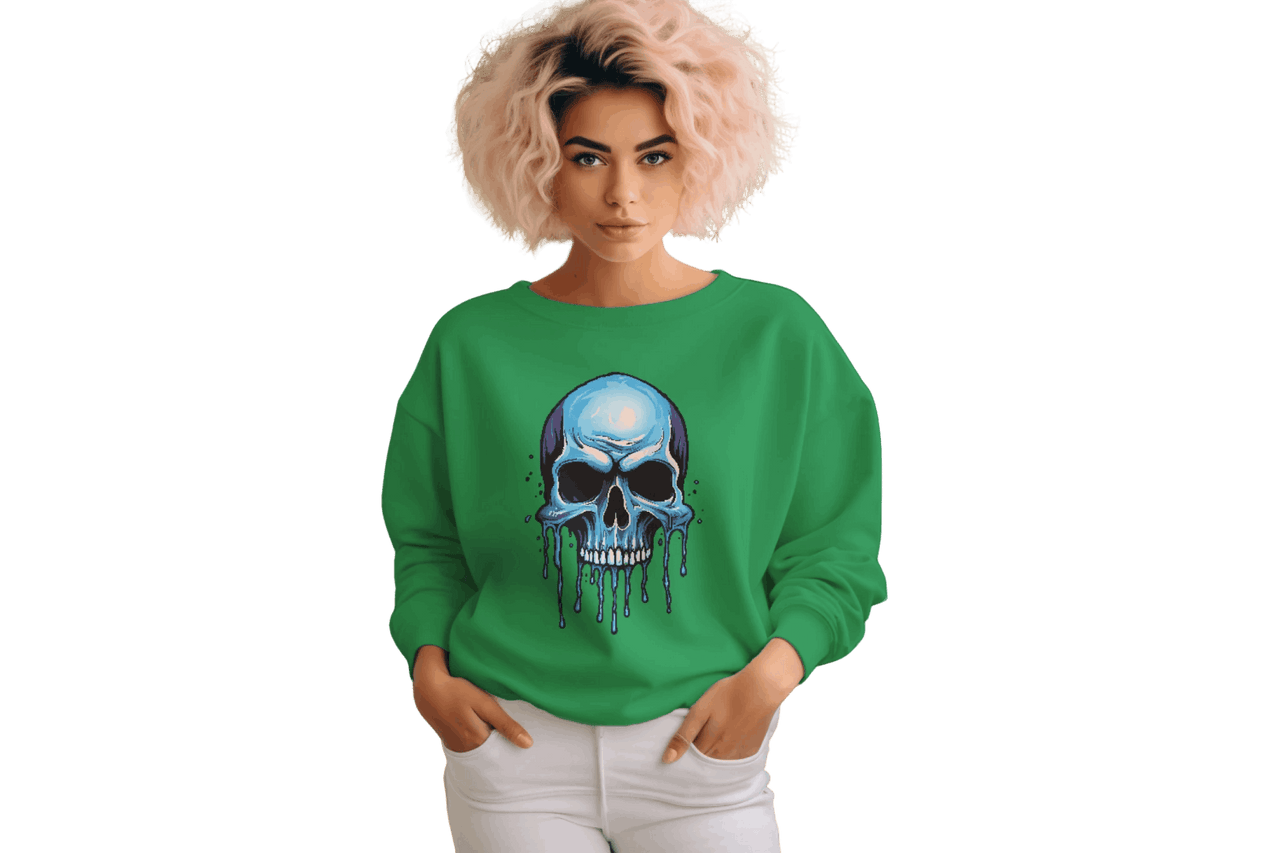 Blue Dripping Skull Crewneck Sweatshirt for Bold Fashion Statements