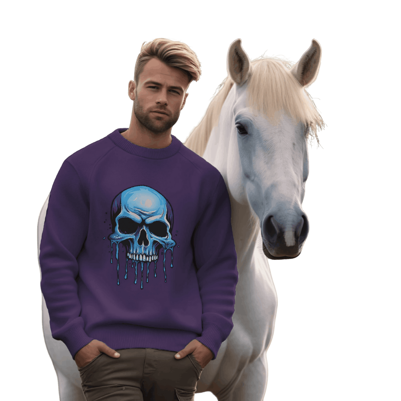 Blue Dripping Skull Crewneck Sweatshirt for Bold Fashion Statements Purple