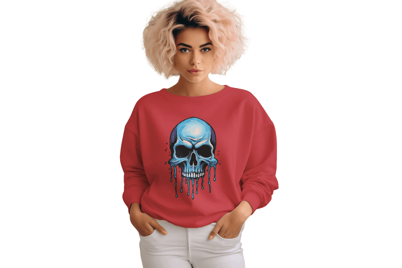 Blue Dripping Skull Crewneck Sweatshirt for Bold Fashion Statements