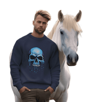 Thumbnail for Blue Dripping Skull Crewneck Sweatshirt for Bold Fashion Statements Navy