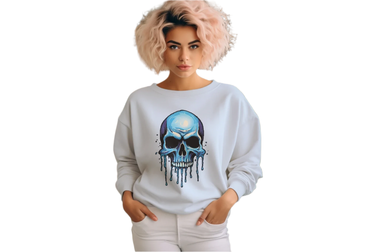 Blue Dripping Skull Crewneck Sweatshirt for Bold Fashion Statements