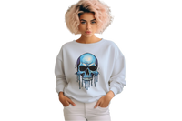 Thumbnail for Blue Dripping Skull Crewneck Sweatshirt for Bold Fashion Statements