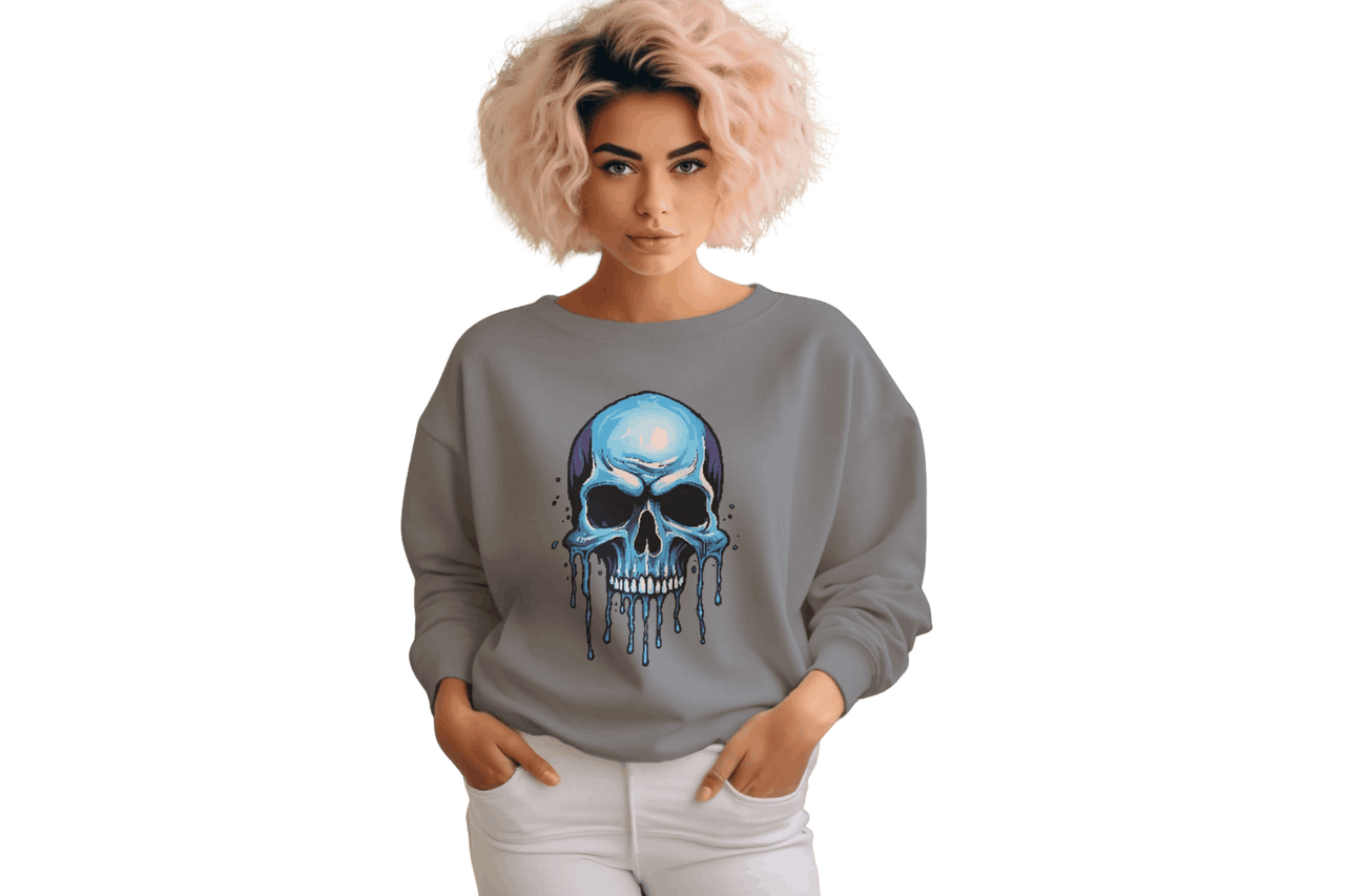 Blue Dripping Skull Crewneck Sweatshirt for Bold Fashion Statements