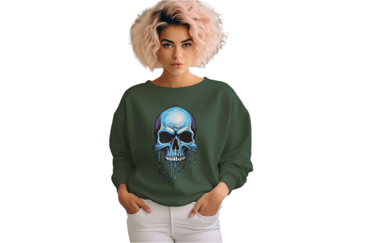 Blue Dripping Skull Crewneck Sweatshirt for Bold Fashion Statements