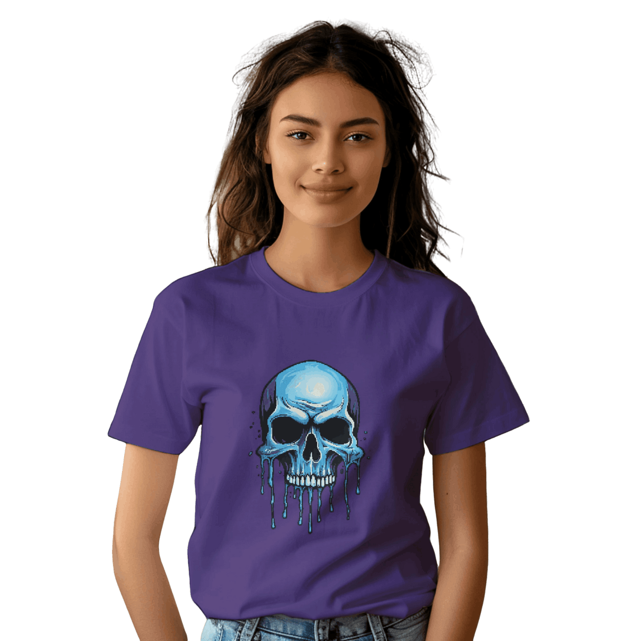 Blue Dripping Skull T-Shirt for Bold Self-Expression and Artistic Style