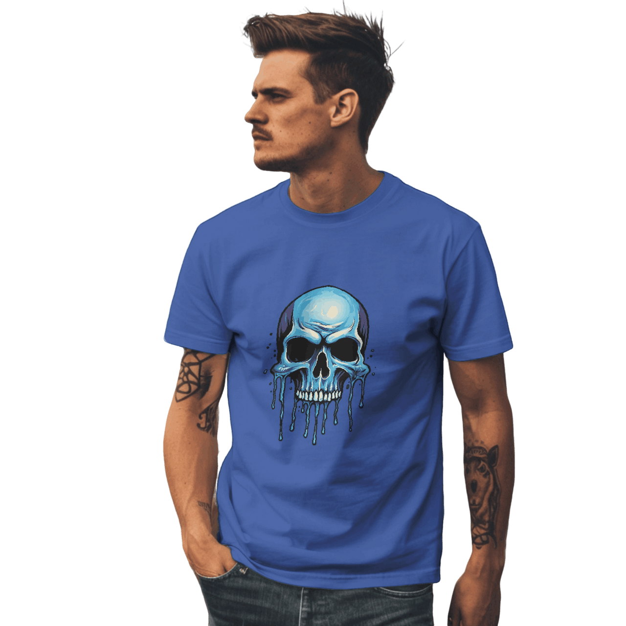 Blue Dripping Skull T-Shirt for Bold Self-Expression and Artistic Style True Royal