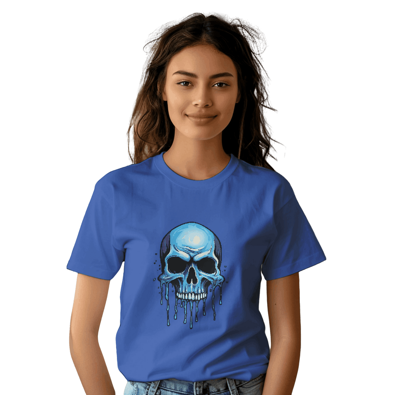 Blue Dripping Skull T-Shirt for Bold Self-Expression and Artistic Style