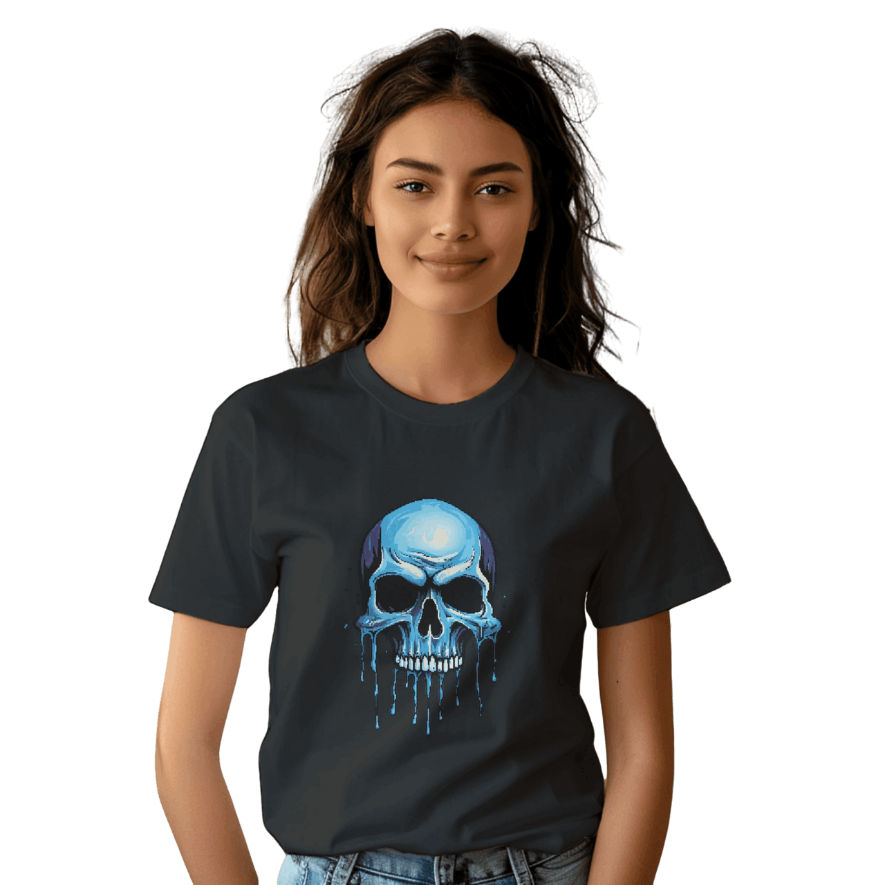 Blue Dripping Skull T-Shirt for Bold Self-Expression and Artistic Style