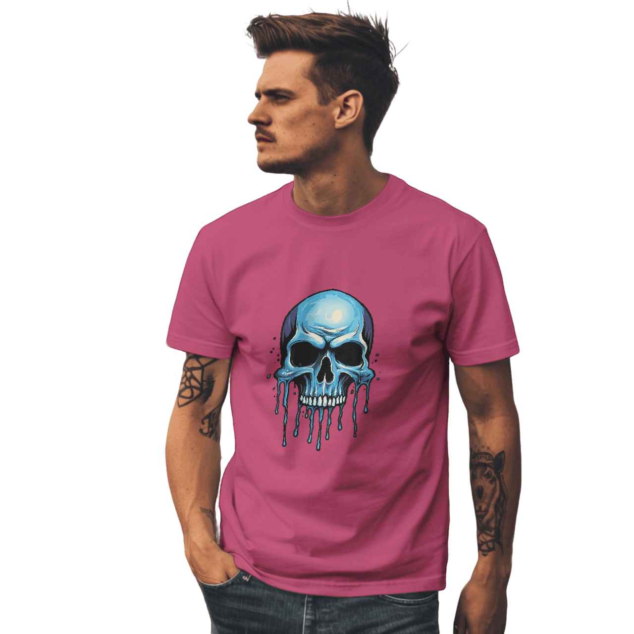 Blue Dripping Skull T-Shirt for Bold Self-Expression and Artistic Style Berry