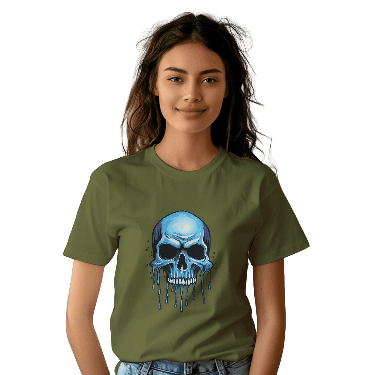 Blue Dripping Skull T-Shirt for Bold Self-Expression and Artistic Style