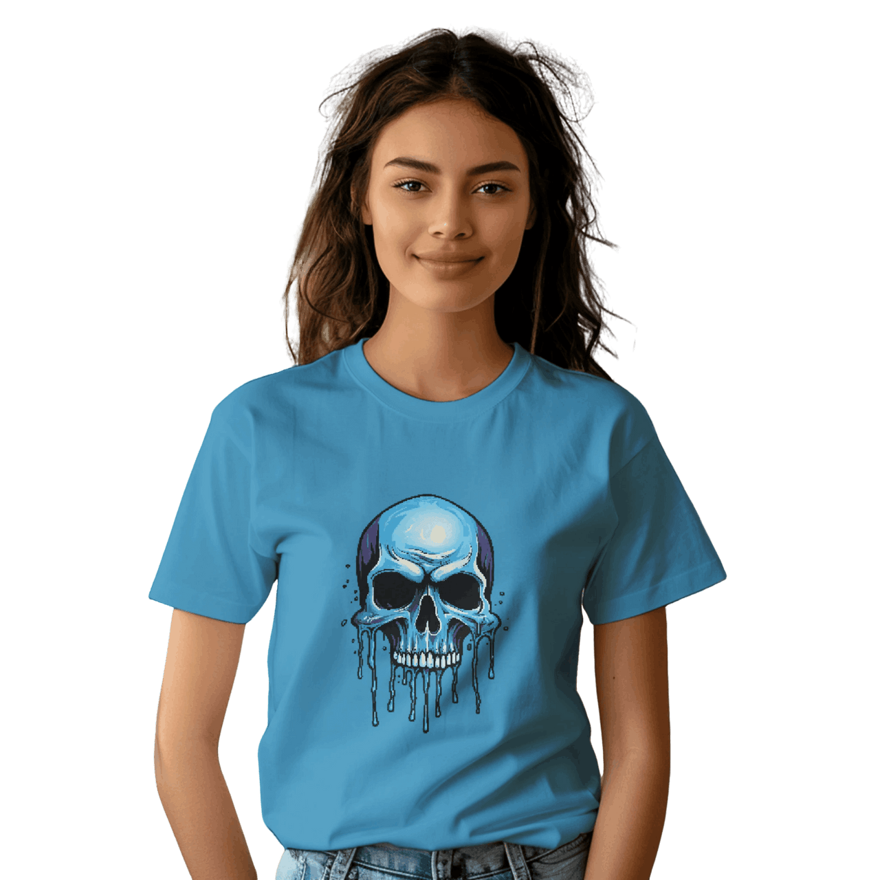 Blue Dripping Skull T-Shirt for Bold Self-Expression and Artistic Style