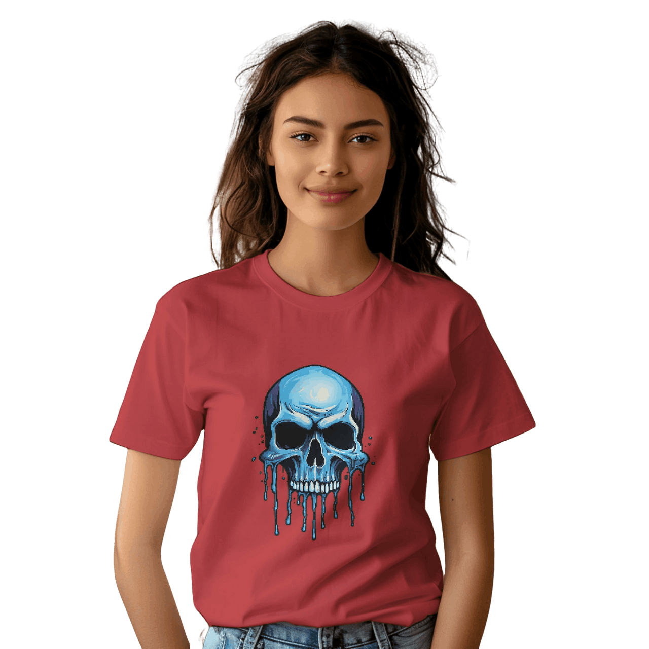 Blue Dripping Skull T-Shirt for Bold Self-Expression and Artistic Style