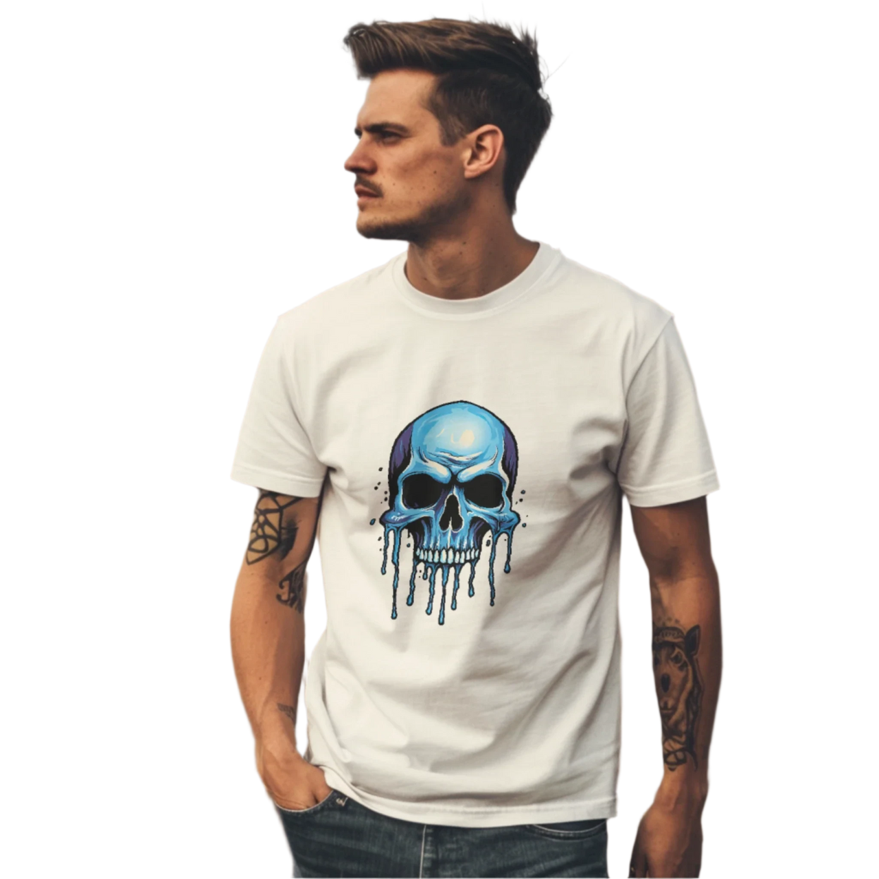 Blue Dripping Skull T Shirt Edgy and Artistic Skull Design Tee YourCreativeWear