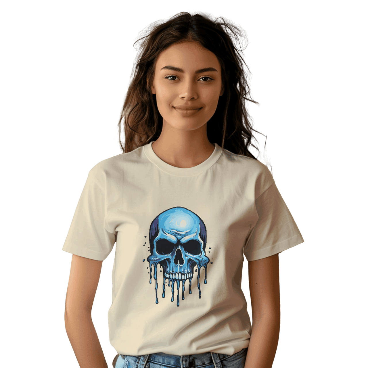 Blue Dripping Skull T-Shirt for Bold Self-Expression and Artistic Style