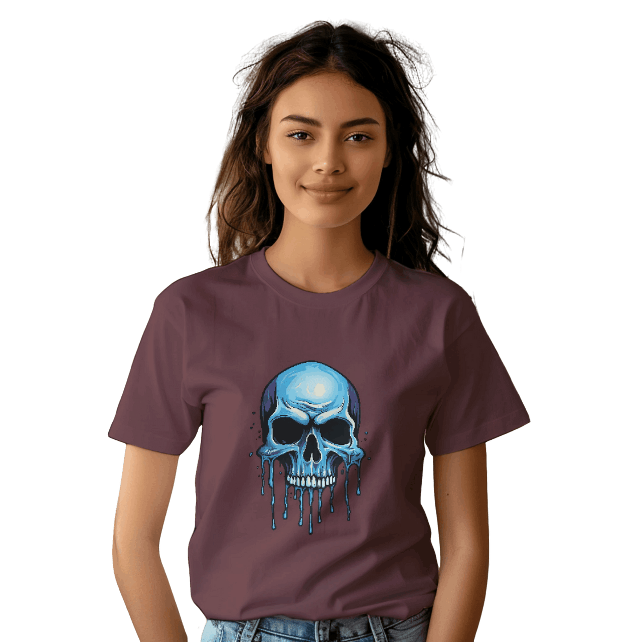 Blue Dripping Skull T-Shirt for Bold Self-Expression and Artistic Style