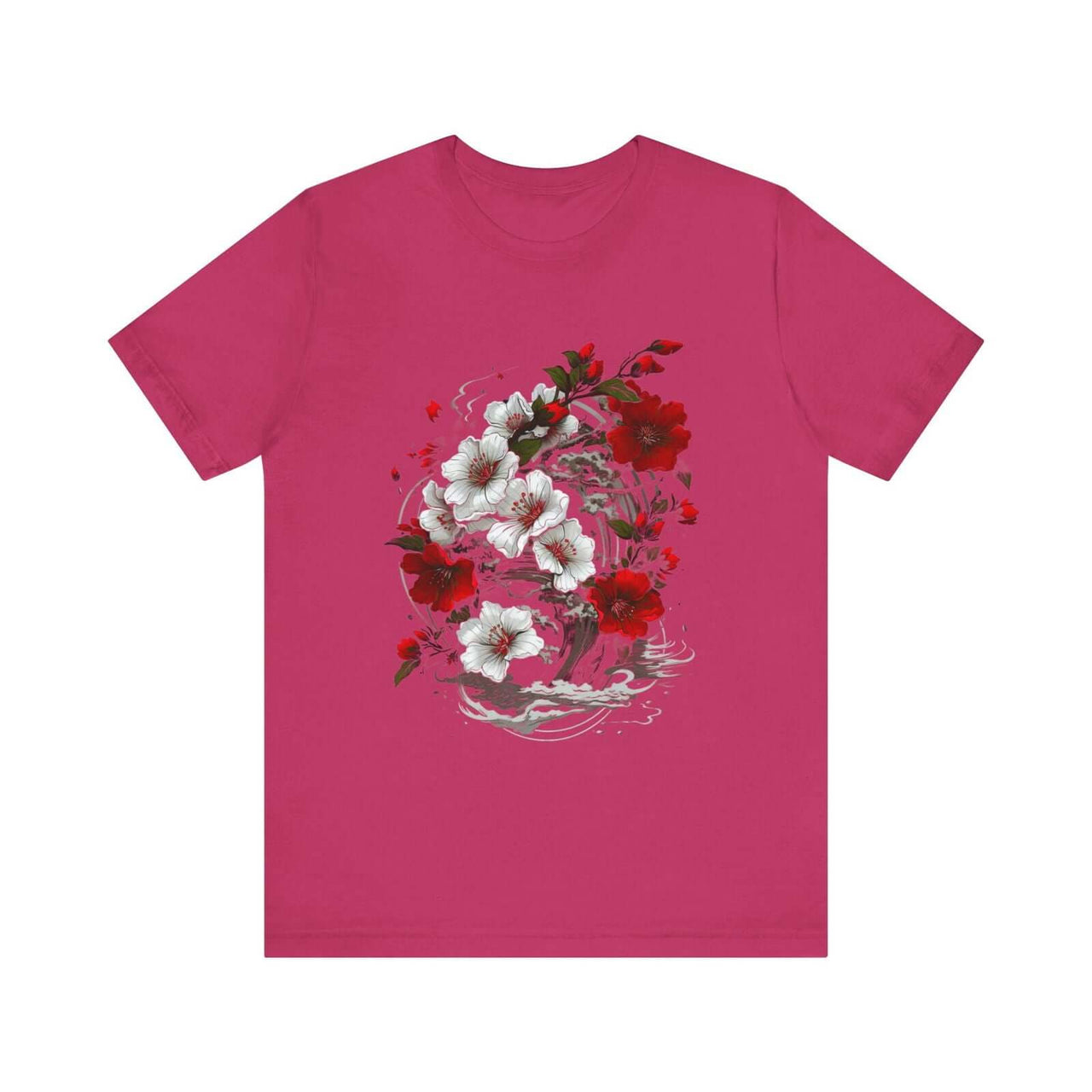 Elegant Japanese Flowers T-Shirt with Stunning Blossom Design