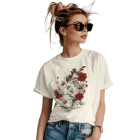 Thumbnail for Elegant Japanese Flowers T-Shirt with Stunning Blossom Design Natural