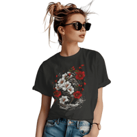 Thumbnail for Elegant Japanese Flowers T-Shirt with Stunning Blossom Design Black