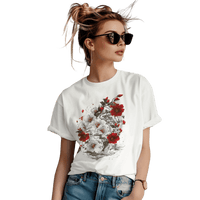 Thumbnail for Elegant Japanese Flowers T-Shirt with Stunning Blossom Design White