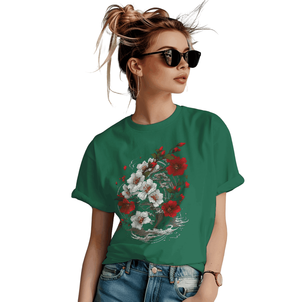 Elegant Japanese Flowers T-Shirt with Stunning Blossom Design Kelly