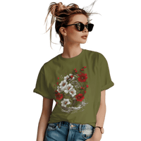 Thumbnail for Elegant Japanese Flowers T-Shirt with Stunning Blossom Design Olive