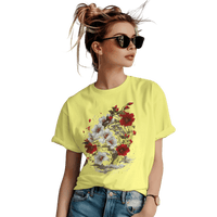 Thumbnail for Elegant Japanese Flowers T-Shirt with Stunning Blossom Design Yellow